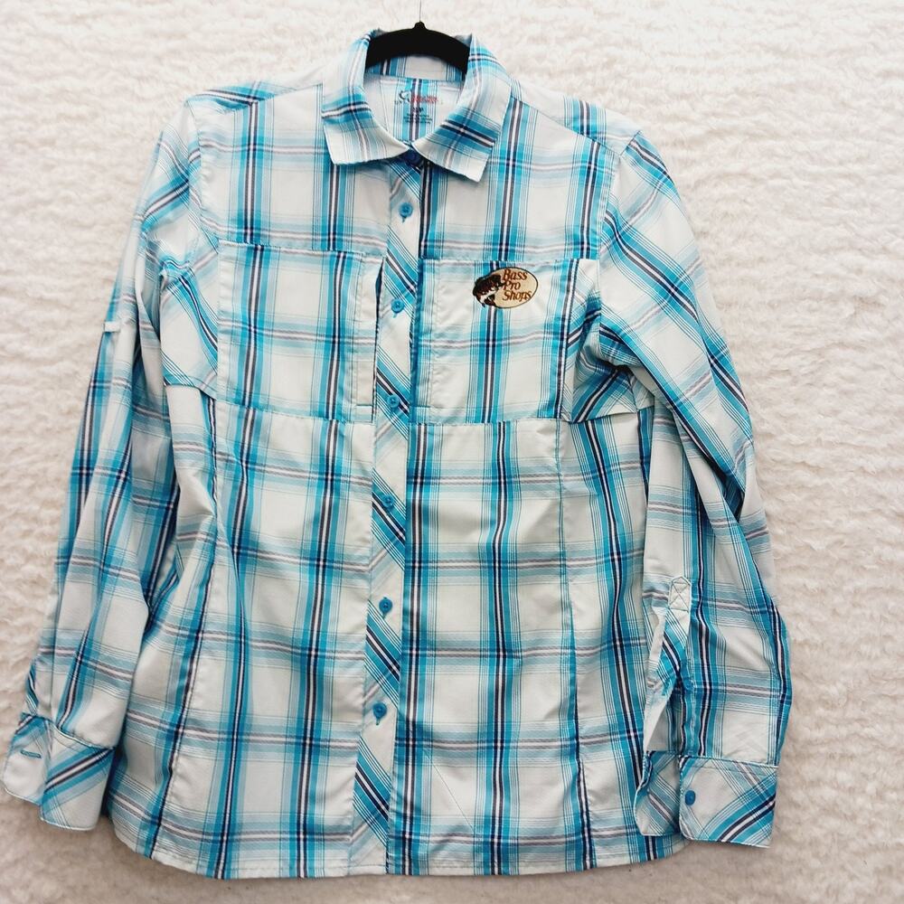 Blouse Shirt Top Button Up Blue Plaid Fishing Outdoor Gorpcore Trout Bass Size S